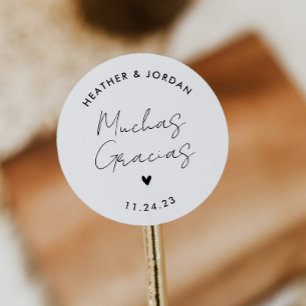 Muchas Gracias Minimalist Wedding Thank You Classic Round Sticker