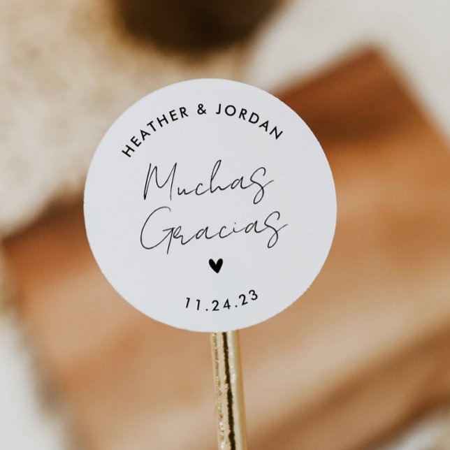 Muchas Gracias Minimalist Wedding Thank You Classic Round Sticker (Creator Uploaded)