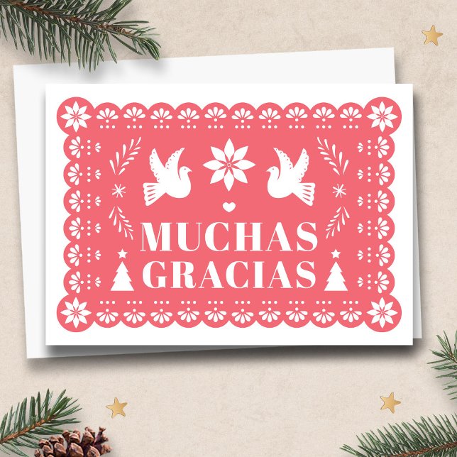 Muchas Gracias Papel Picado Christmas Thank You Holiday Card (Muchas Gracias Papel Picado Christmas Thank You Card by Fiesta Valley Print)