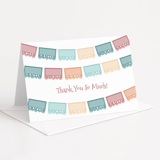 Muchas Gracias Papel Picado Mexican Baby Shower Th Thank You Card (Muchas gracias papel picado Mexican inspired thank you card design in muted fall colors)