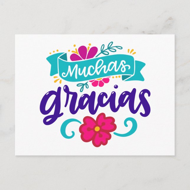 Muchas Gracias, Spanish and Colourful Postcard (Front)
