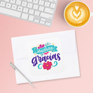Muchas Gracias, Spanish and Colourful Square Sticker