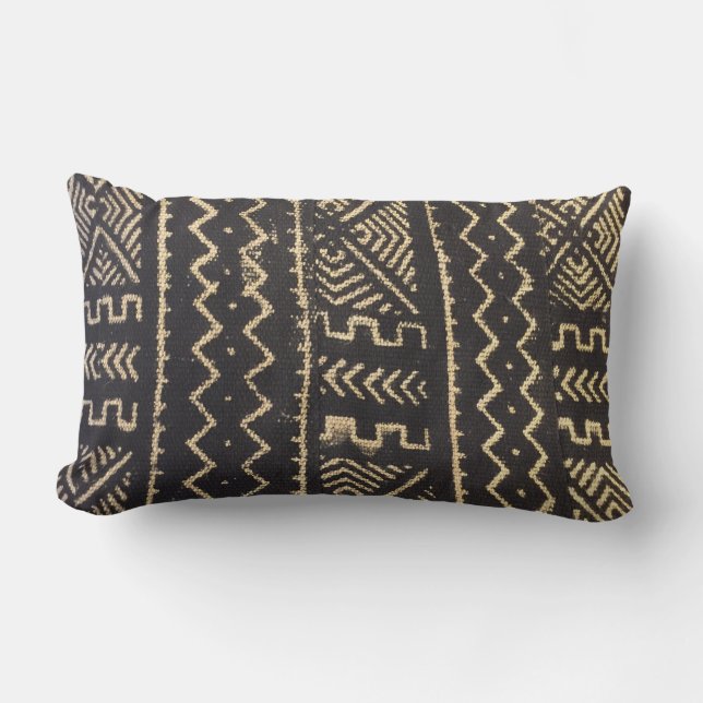 Mud cloth design pillow in warm tones of brown and (Front)