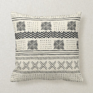 Mud Cloth Geometric Stripe Black and Cream Cushion