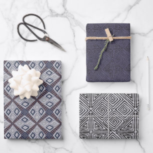Mud Cloth Inspired Boho Blues Wrapping Paper Sheet