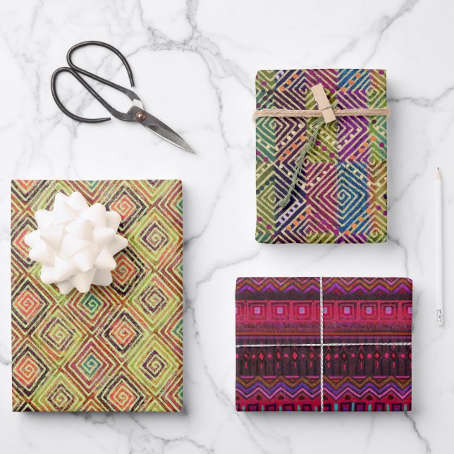 Mud Cloth Inspired Patterns Wrapping Paper Sheet (Front)