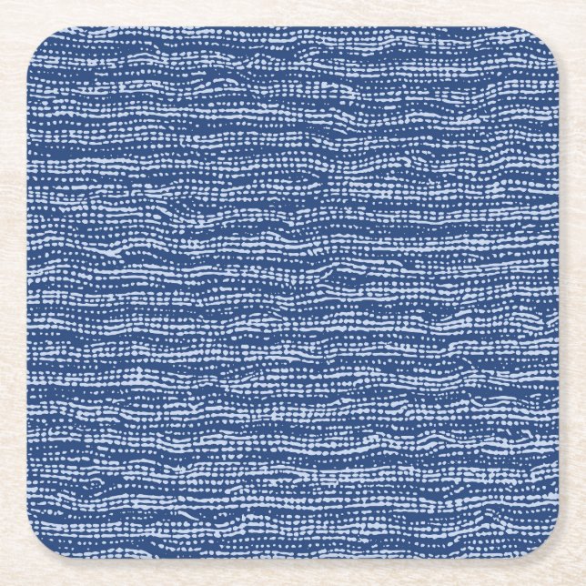 Mud Cloth Stitch Stripes in Indigo Blue Square Paper Coaster (Front)