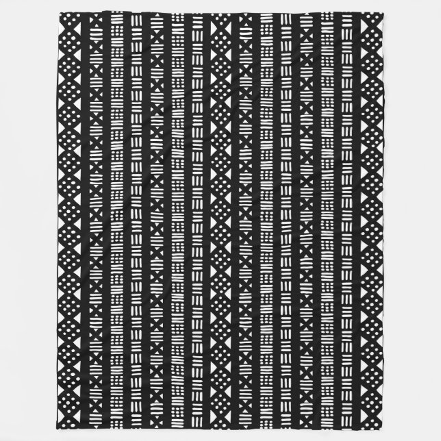 Mud Cloth Style 01 - Black Fleece Blanket (Front)