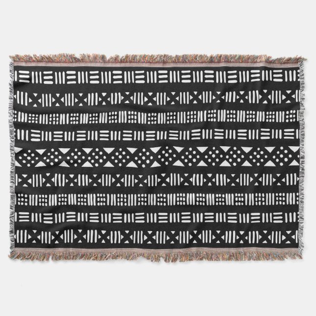 Mud Cloth Style 01 - Black Throw Blanket (Front)