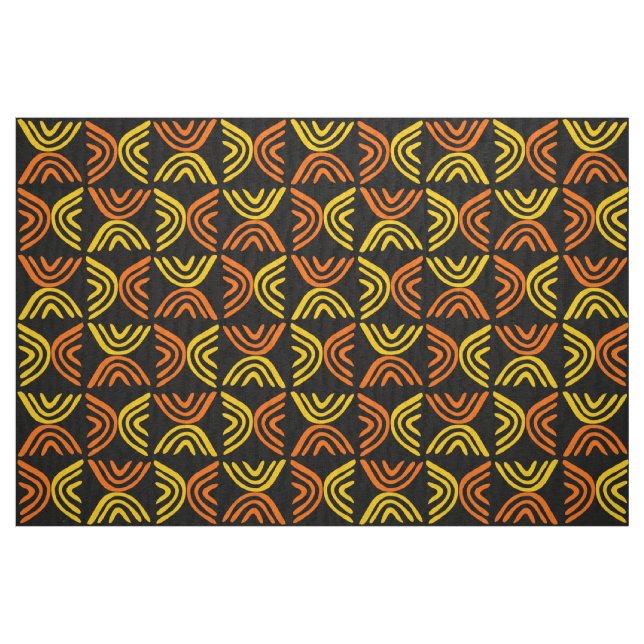 Mud Cloth Style 080215 - Amber and Orange on Black (Fat Quarter)