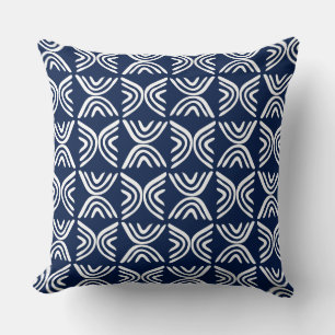Mud Cloth Style 080215 - White on Dk Blue 001744 Cushion