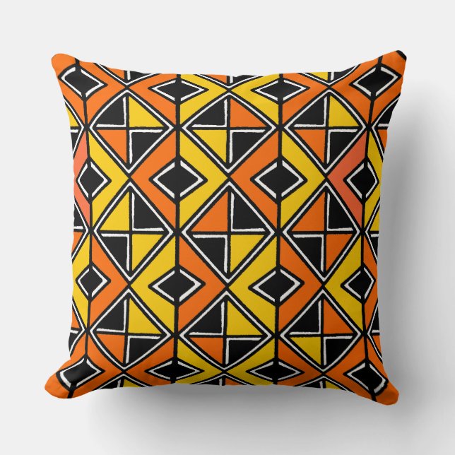 Mud Cloth Style 100215(2) - Amber and Orange Cushion (Front)