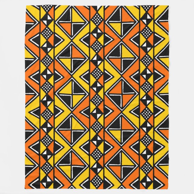 Mud Cloth Style 100215 - Amber and Orange Fleece Blanket (Front)