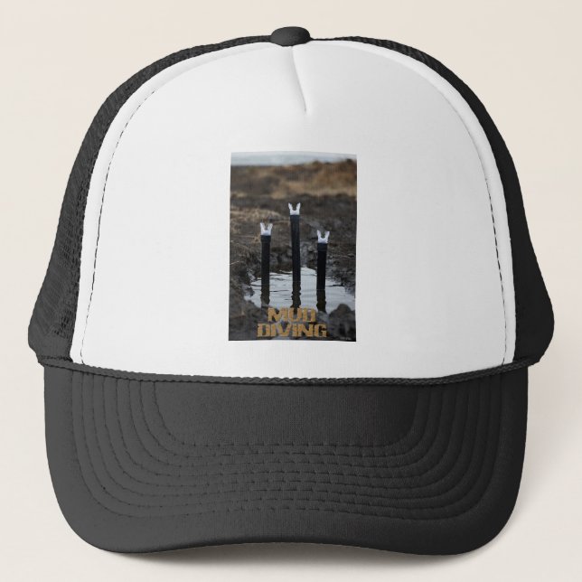 Mud Diving white and black foam trucker hat (Front)