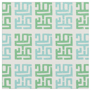 Mud Print Inspired Pattern   White/Green/Blue Fabric