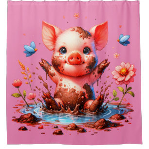 "Mud Puddle Piggy" Shower Curtain