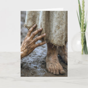 Muddy Hand Reaching for Jesus Card