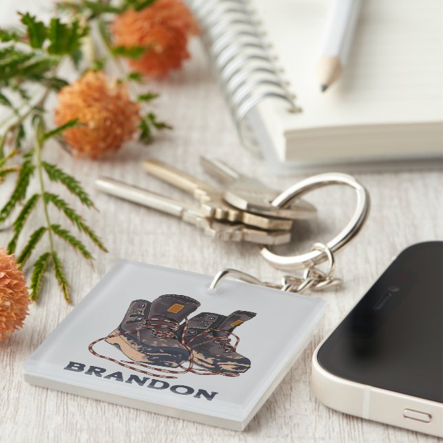 Muddy Hiking Boots Personalised Outdoor Adventure Key Ring (Front Right)