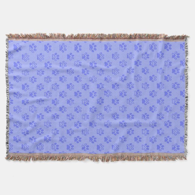 Muddy Paw Prints in blue Throw Blanket (Front)