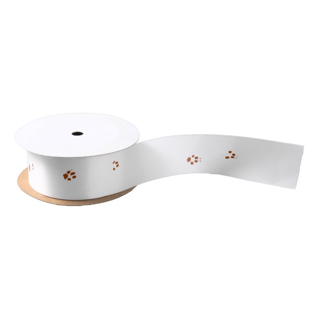 Muddy Paw Prints on White Satin Ribbon (Spool)