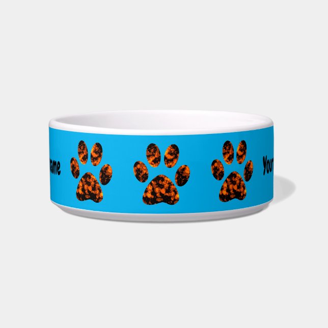 Muddy Paws on Sky Blue Ceramic Pet Bowl (Front)