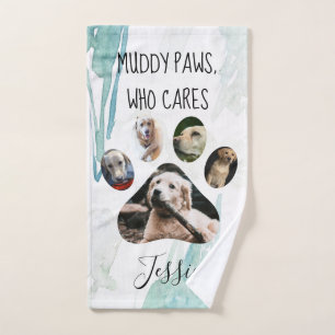 Muddy Paws Who Cares   Photo Paw Print  Hand Towel