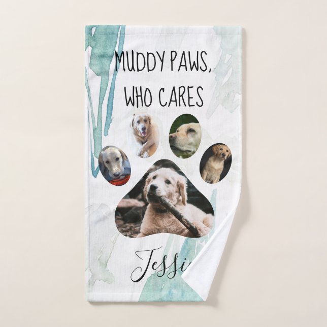 Muddy Paws Who Cares | Photo Paw Print  Hand Towel (Hand Towel)