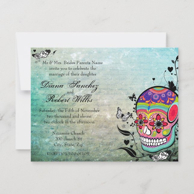 Muerte Day of the Dead Calaveras Sugar Skull Invitation (Front)
