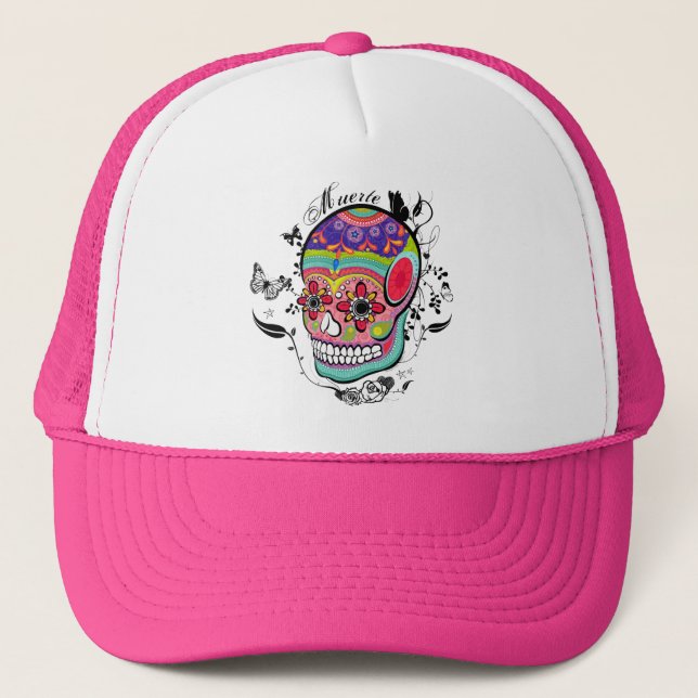 Muerte Day of the Dead Skull Hat! Trucker Hat (Front)