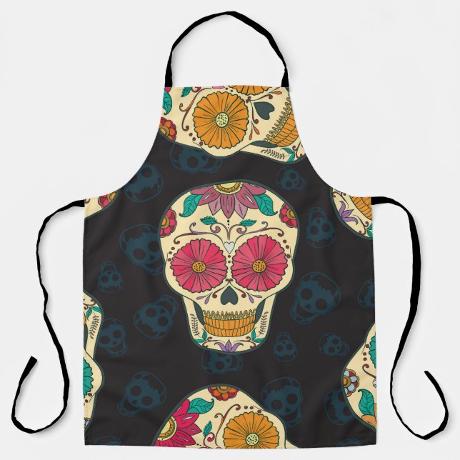 Muertos Skulls: Vintage Seamless Elegance. Apron (Front)