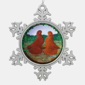 Muffed Tumbler Pigeons2 Snowflake Pewter Christmas Ornament