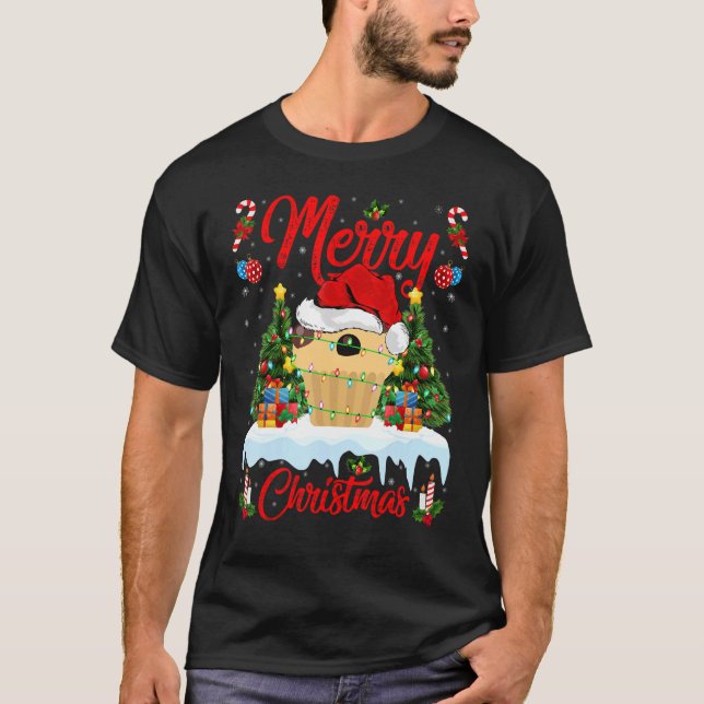 Muffin Food Lights Xmas Tree Santa Muffin Christma T-Shirt (Front)