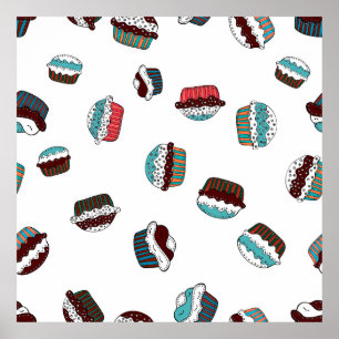 Muffin. Happy birthday cupcake background in white Poster