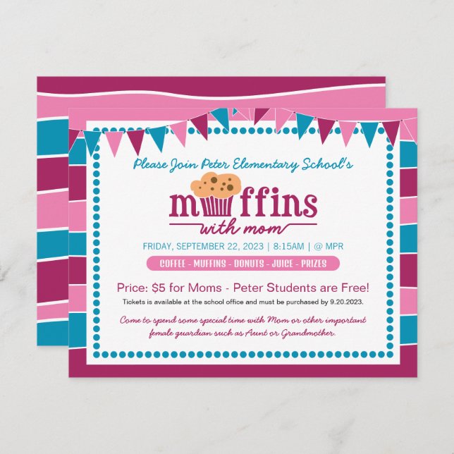 Muffin with Mum Invitation for School/Organisation (Front/Back)