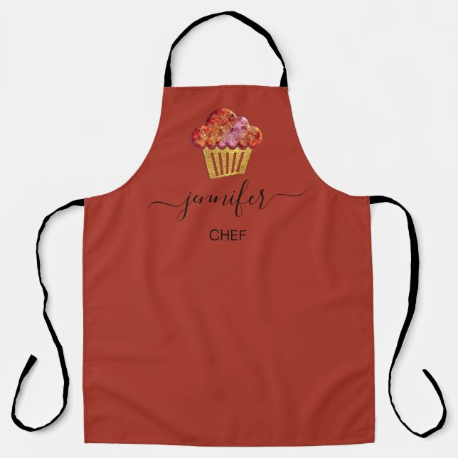 Muffins Bakery Catering Cakes Maroon Rose Apron (Front)