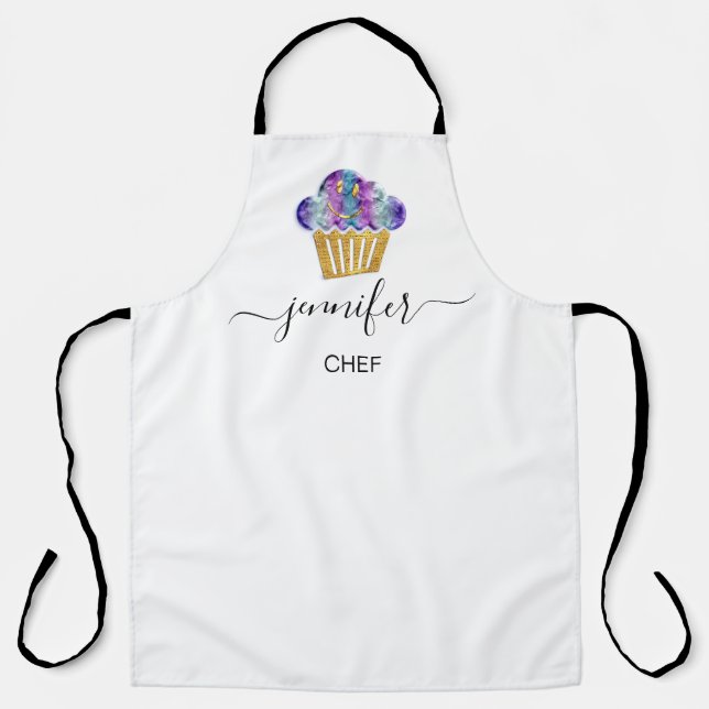 Muffins Bakery Catering Cakes Smile Purple Logo Apron (Front)