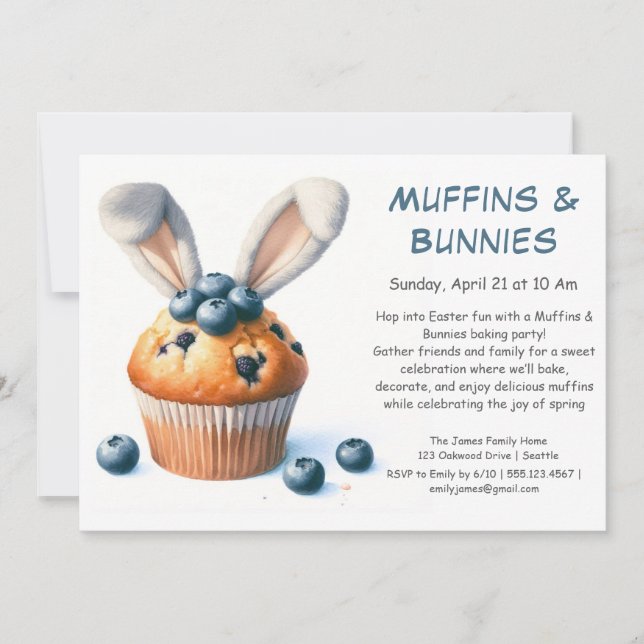 Muffins & Bunnies – Easter Baking Party Invitation (Front)