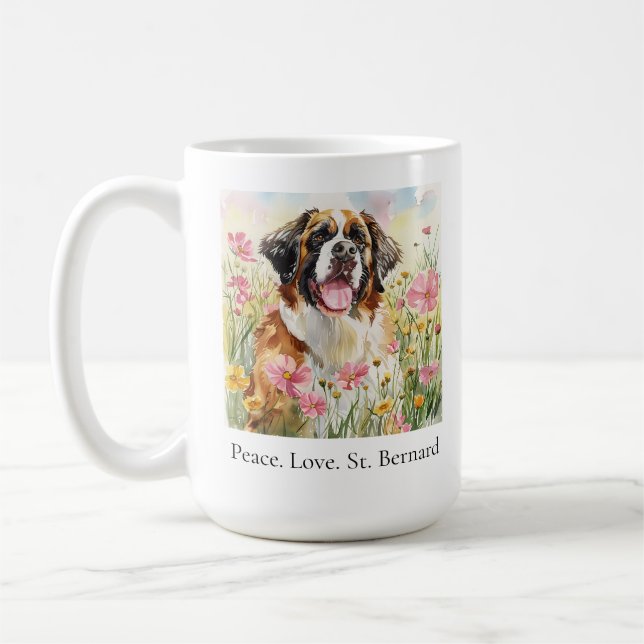  Mug (11 oz) – Peace. Love. Saint Bernard (Left)