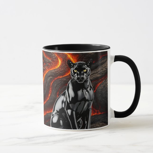 Mug black panther in front of lava field (Right)