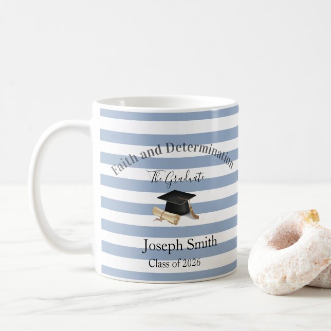 Mug Blue & White Stripe Graduate 2026  (With Donut)