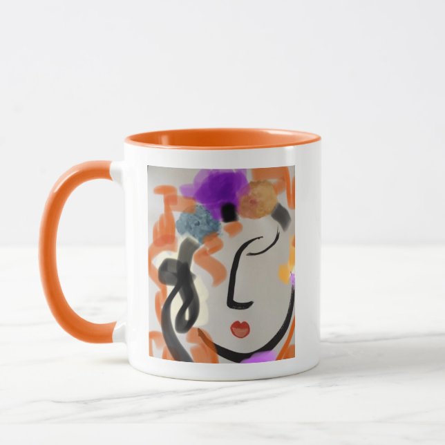 Mug brightly coloured abstract feminine portrait (Left)