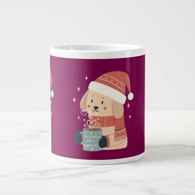 Mug Chien de Noël Bonnet Écharpe Pastel - Life is  (Front)
