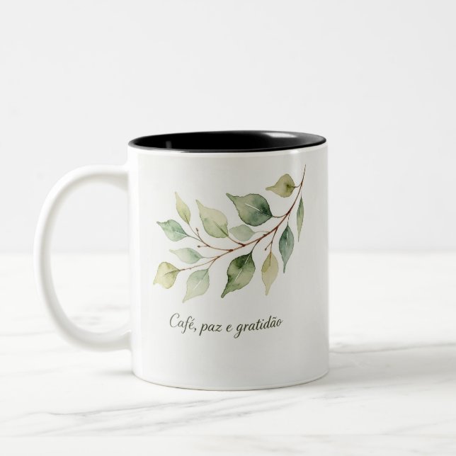 Mug Coffee Phrase peace Gratitude – Watercolor Lea (Left)