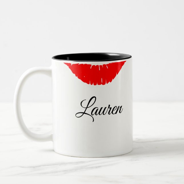 Mug-Custom Name/Lips Two-Tone Coffee Mug (Left)