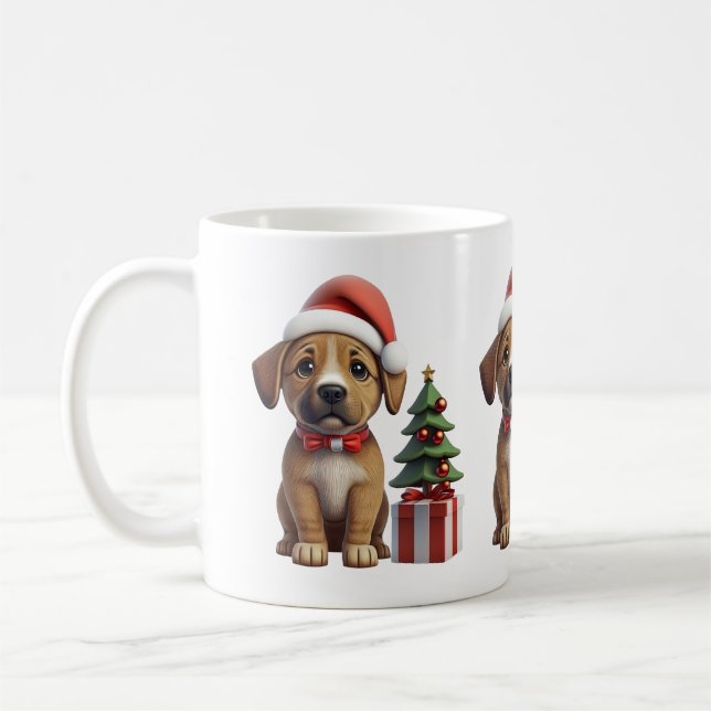 Mug Cute Christmas dog wearing Santa hat (Left)