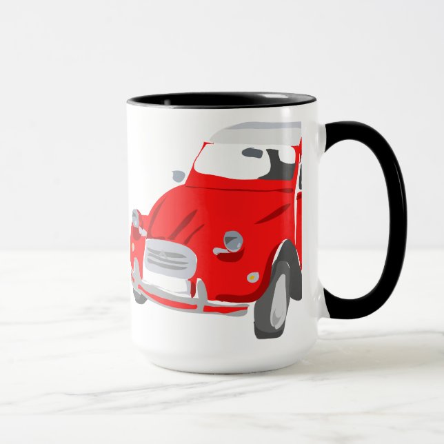 Mug decorated with Bright Red Citroen 2 CV Car (Right)