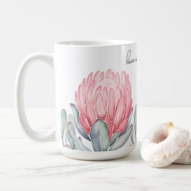 Mug decorated with charming, delicate flowers. (With Donut)