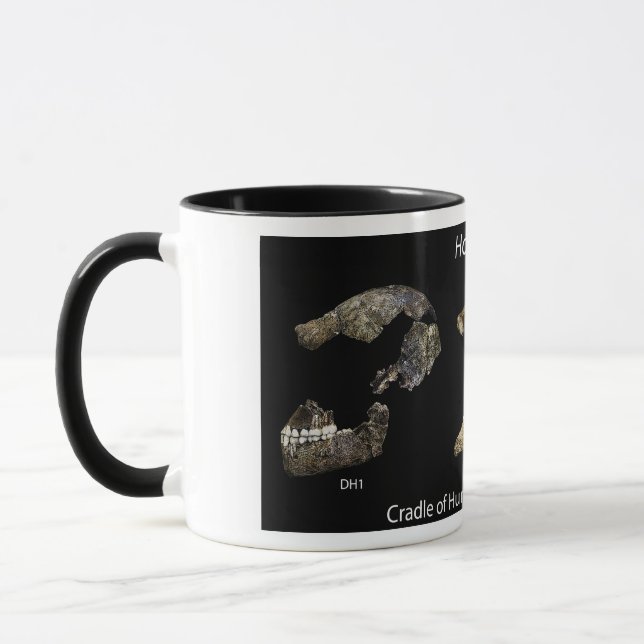 Mug featuring Homo naledi skulls (Left)