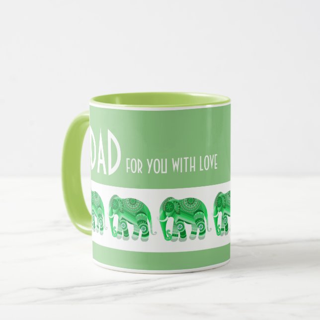 MUG FOR DAD WITH COOL GREEN ELEPHANTS (Front Left)