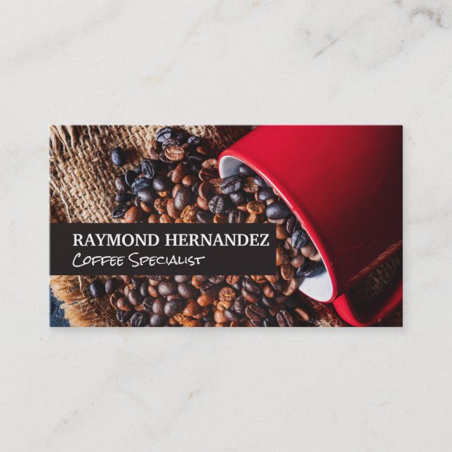 Mug Full of Coffee Beans Business Card (Front)